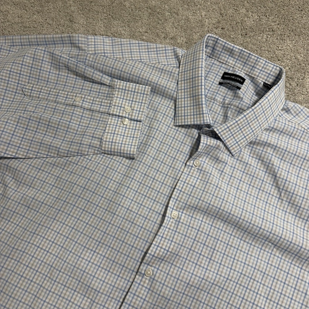 Van Heusen‎ Big Fit Shirt Mens 19 34/35 Ice Blue Comfort Performance Button Up